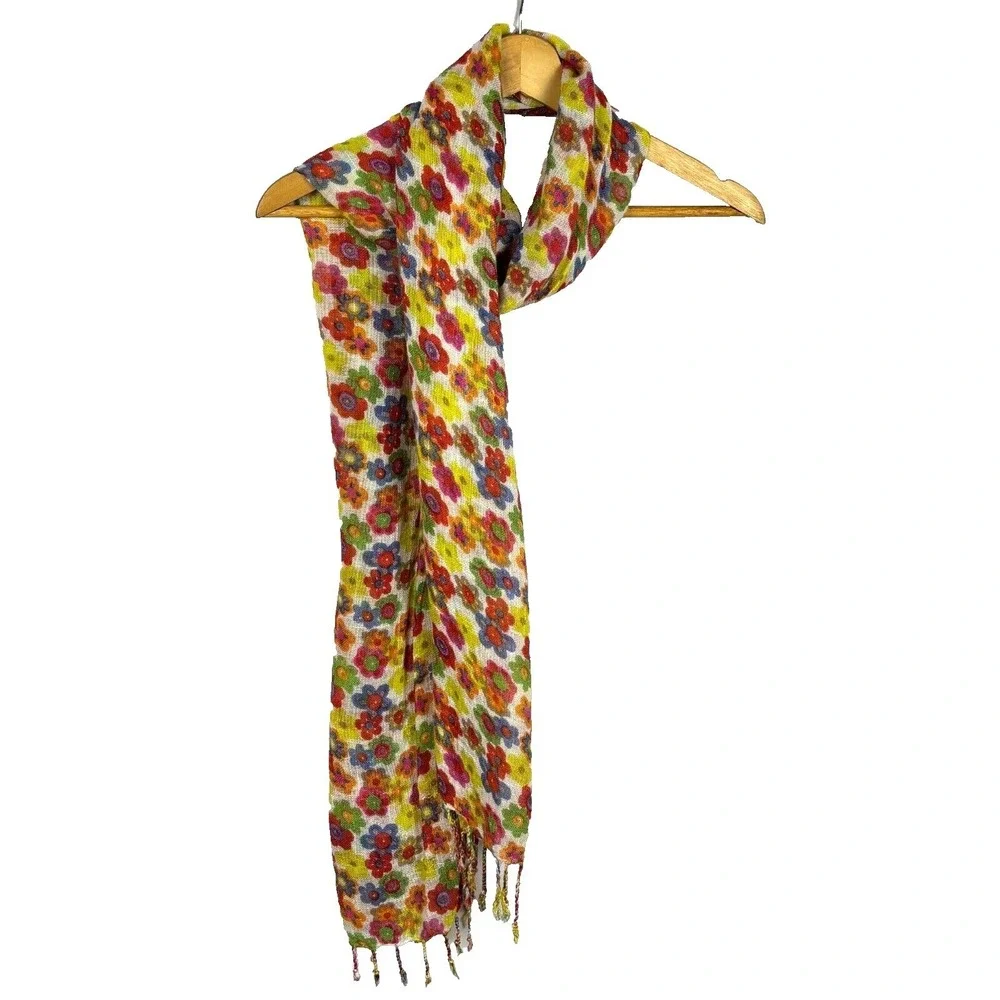Nine West Rayon Scarf Wrap Floral Fringed 70 X 19